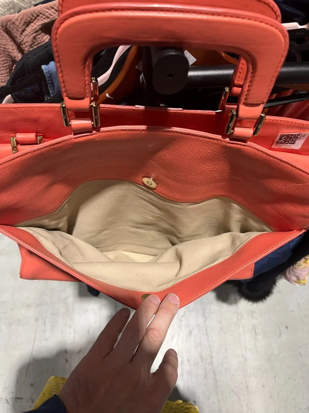 Tory Burch Marley Classic Leather Sample Bag Tabasco Coral Large Satchel Purse